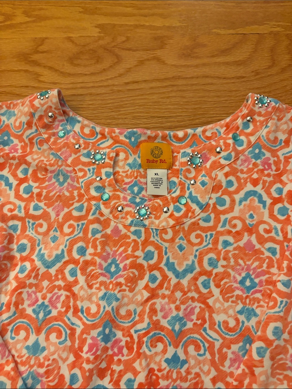 Ruby Rd. Orange & Turquoise Patterned Long-Sleeve Top - Picture 3 of 5